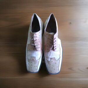 Stacy Adams Mens Derby Dress Shoes 8.5M Cream Crocodile Textured Leather